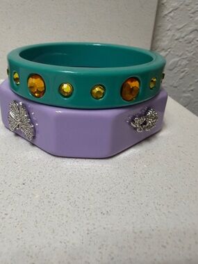 Sassy Jones Lavender & Teal Resin Bangle Duo with Amber Gems